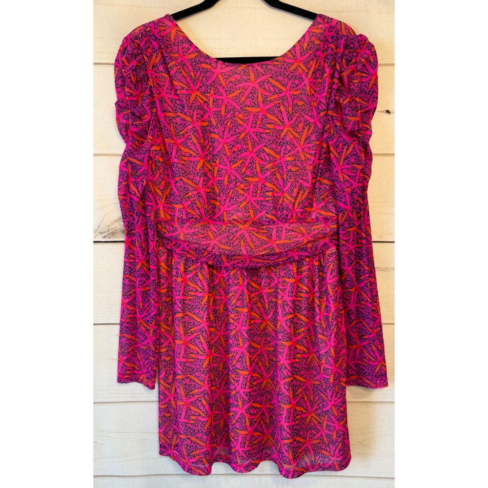 Lilly Pulitzer Pink Orange Starfish Print Long Sleeve Mesh Dress V-Neck